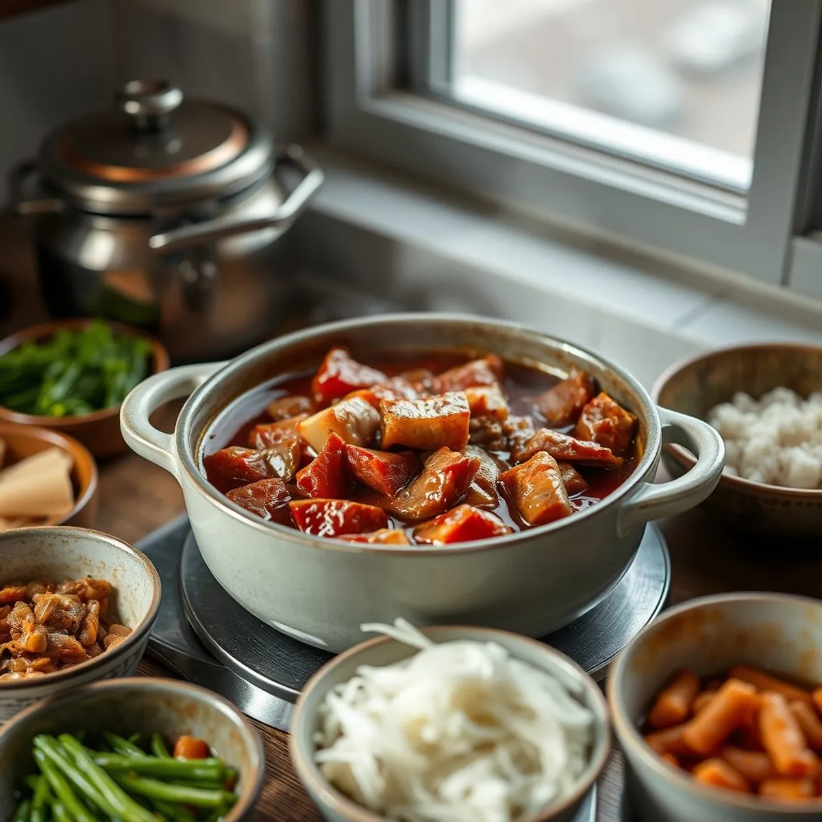 Budae jjigae, step 4. AI-generated photo.