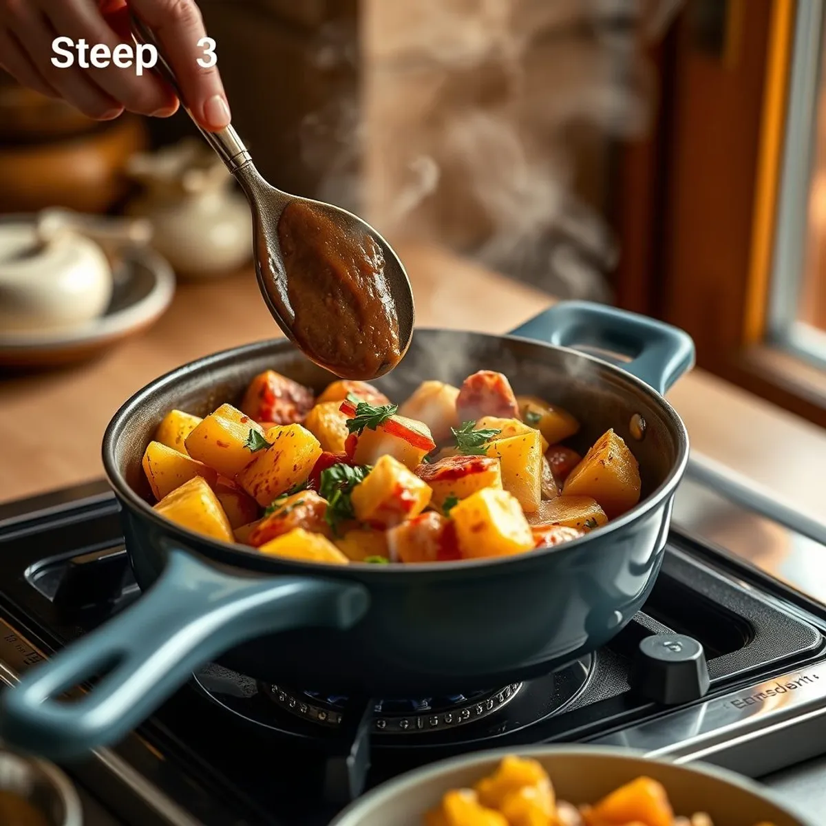 AI-generated photo Patatas bravas, step 3. AI-generated photo.