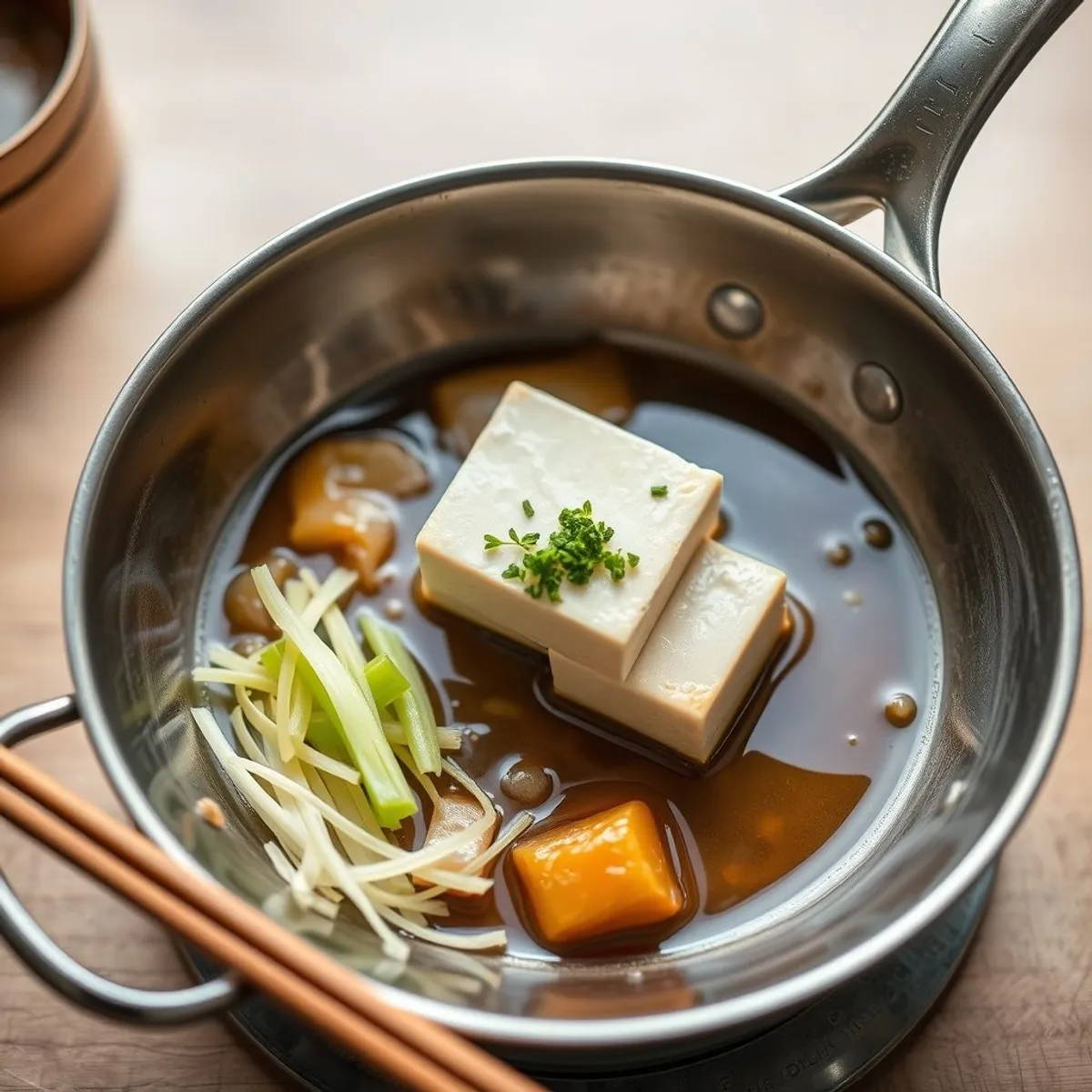 AI-generated photo Braised tofu, step 1. AI-generated photo.