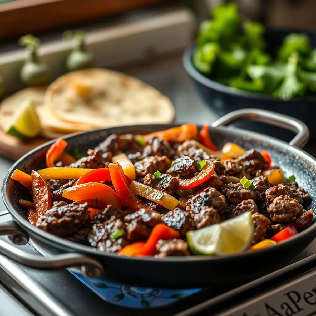 AI-generated photo Beef fajitas, step 2. AI-generated photo.