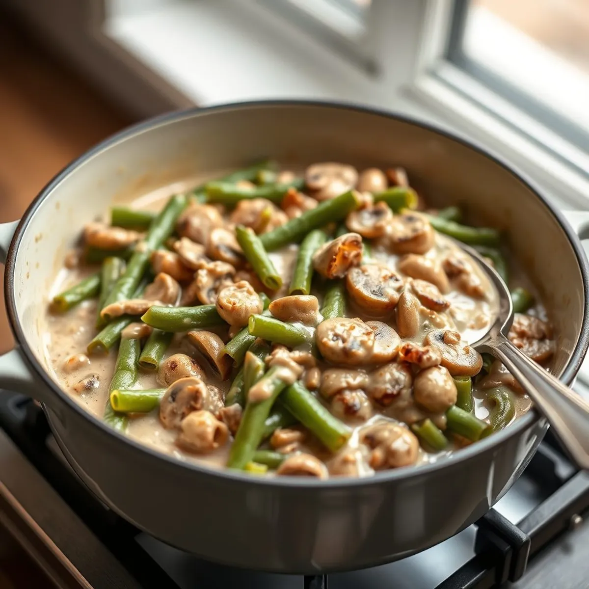 AI-generated photo Green bean casserole, step 2. AI-generated photo.