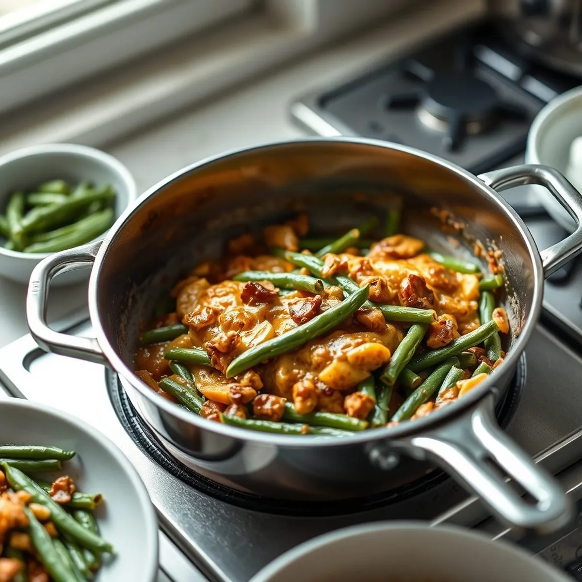 AI-generated photo Green bean casserole, step 3. AI-generated photo.