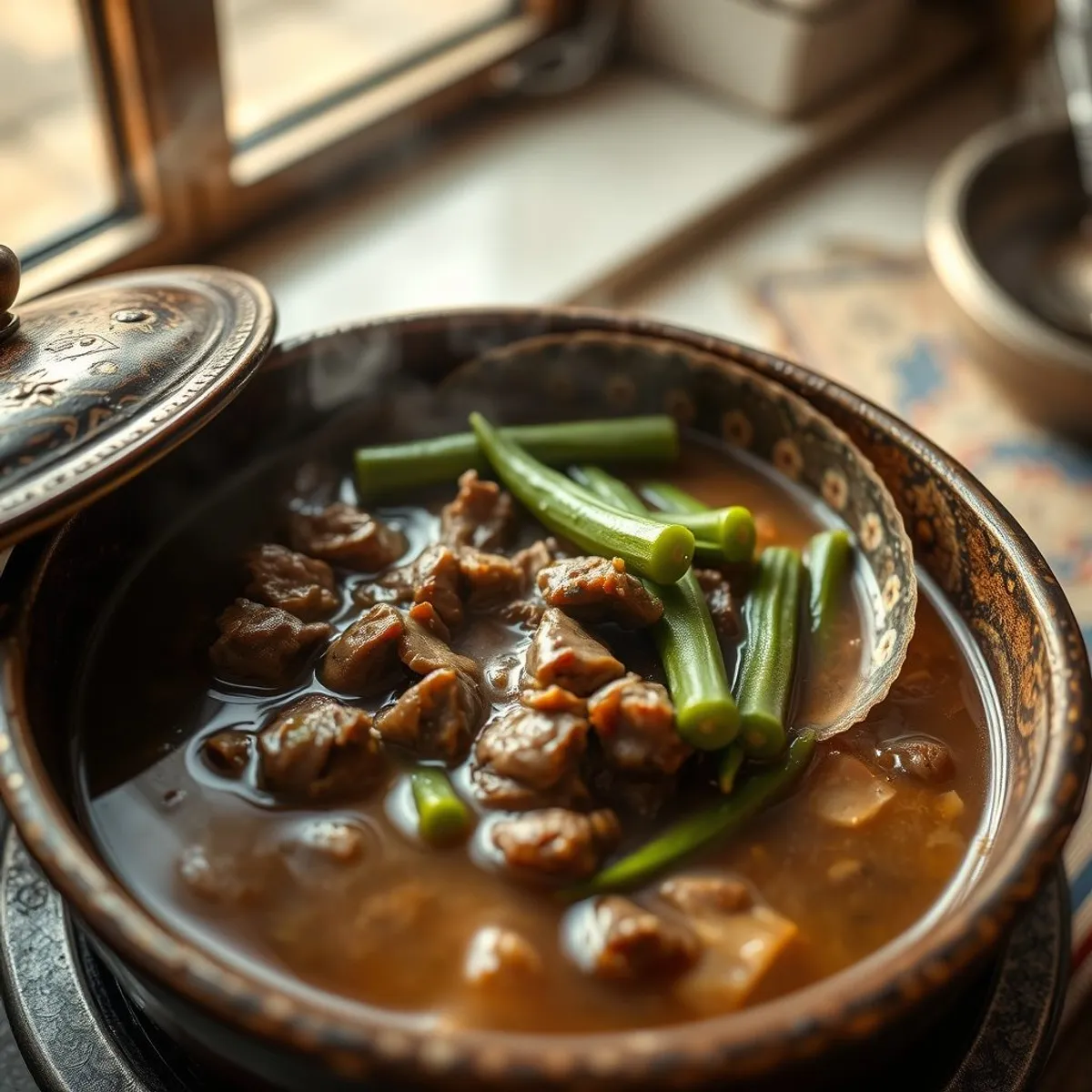 AI-generated photo Beef and okra stew, step 2. AI-generated photo.