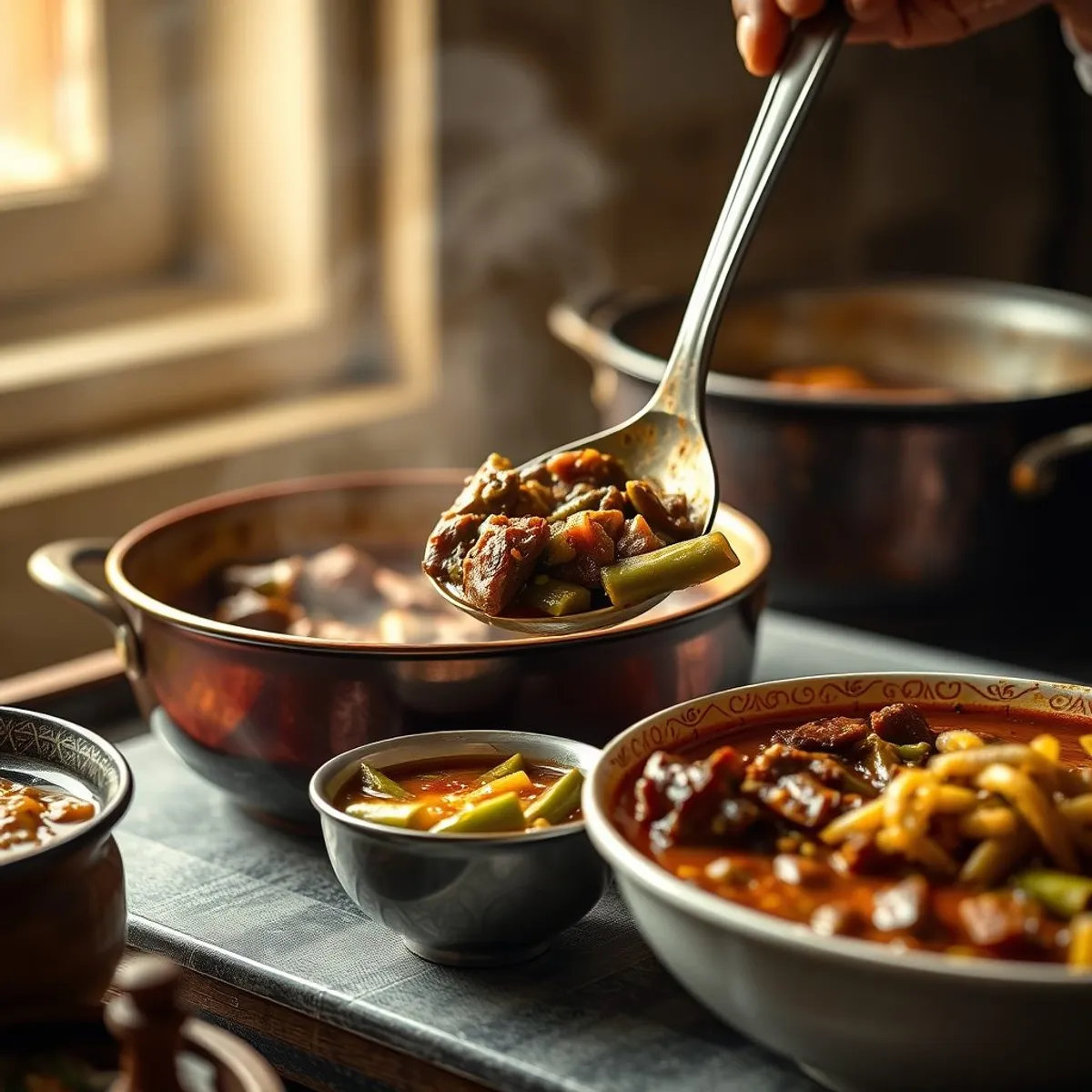 AI-generated photo Beef and okra stew, step 4. AI-generated photo.