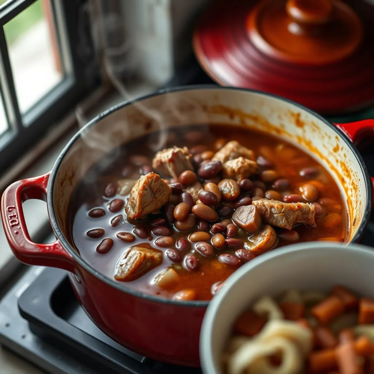 AI-generated photo Red bean stew, step 2. AI-generated photo.