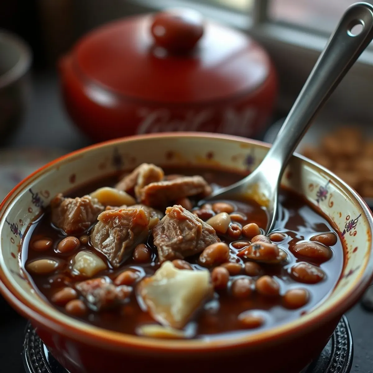 AI-generated photo Red bean stew, step 3. AI-generated photo.