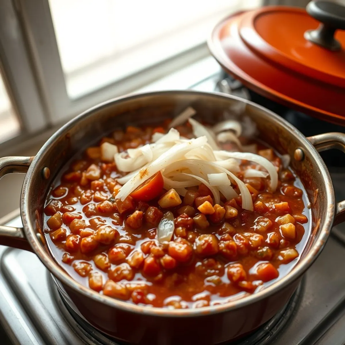 AI-generated photo Tomato Jollof, step 2. AI-generated photo.