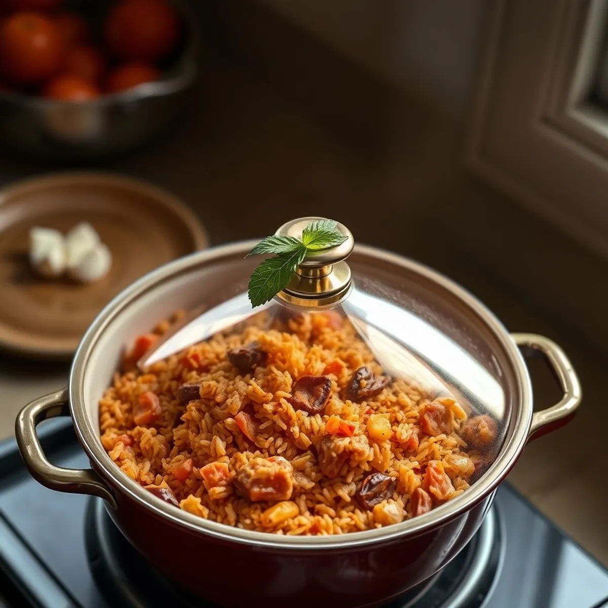 AI-generated photo Tomato Jollof, step 4. AI-generated photo.