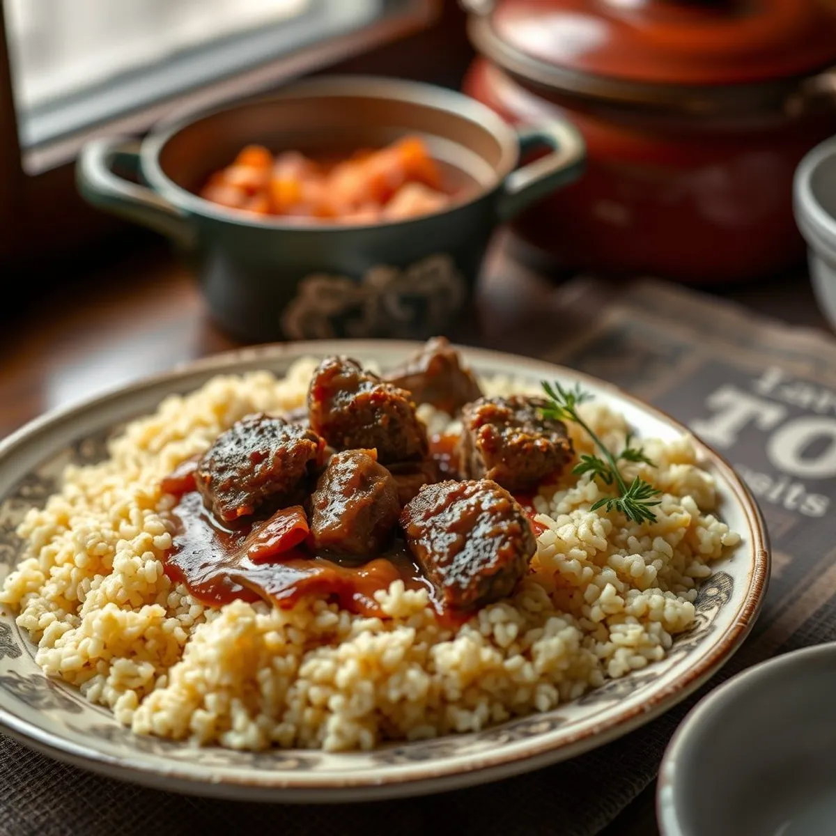 AI-generated photo Couscous with lamb, step 3. AI-generated photo.
