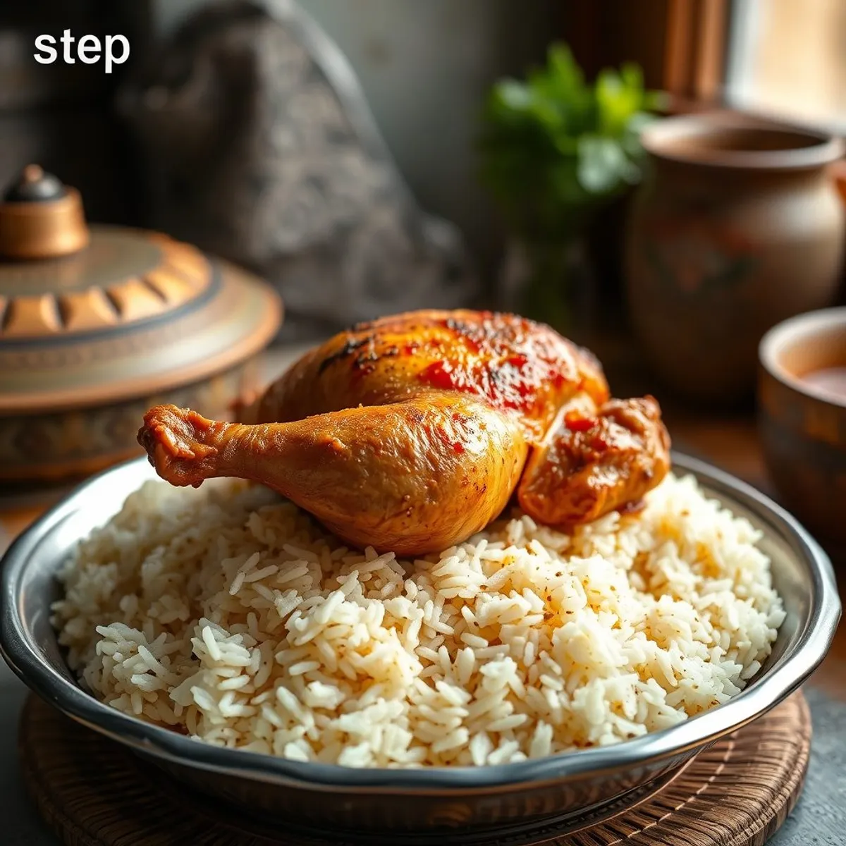 AI-generated photo Chicken mandi, step 2. AI-generated photo.